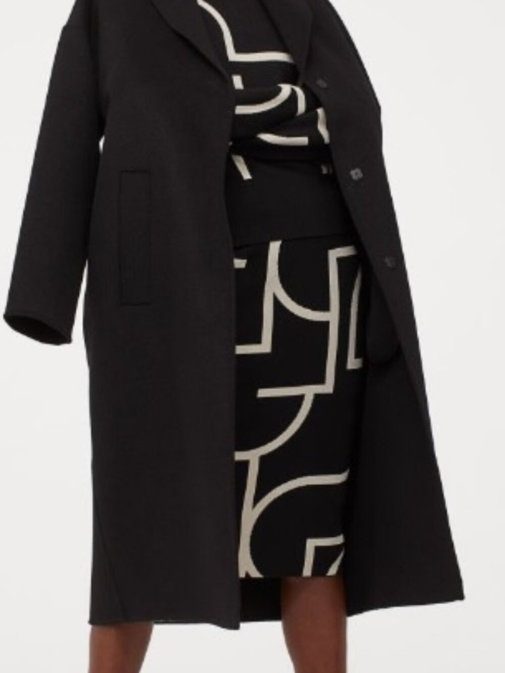 H&M Black and White Jacquard Knit Midi Skirt, XS